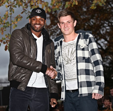 The photograph shows Darren wearing his Sport @ HBK cap; he is shaking hands with Max Everest, another of our sporting heroes at Hinchingbrooke.